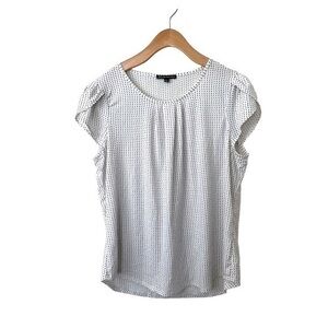 Adrianna Papell White Polka Dot Blouse Size L